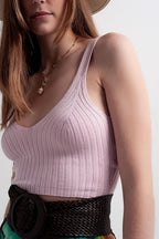 Knitted Crop Top Co Ord in Pink