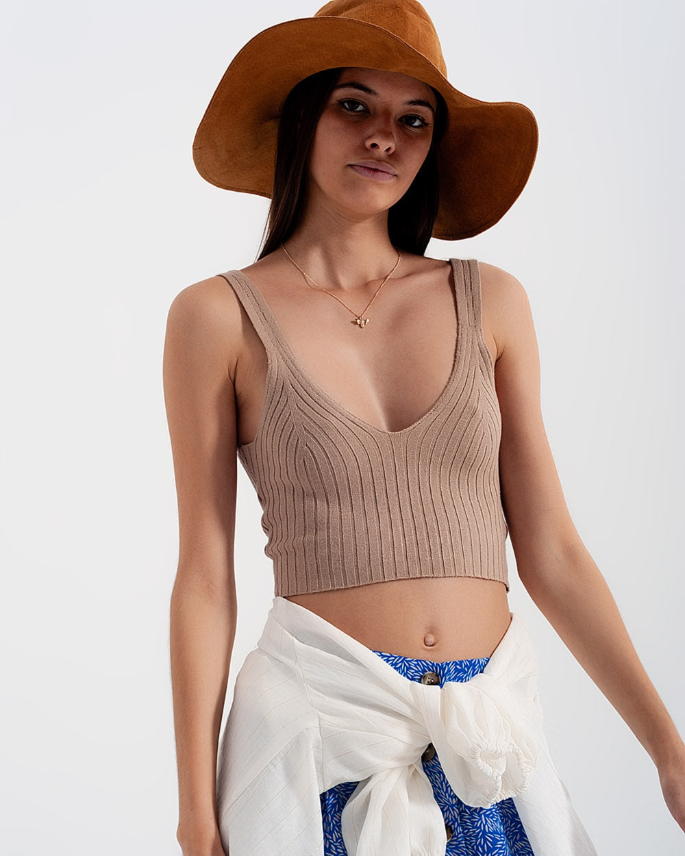 Knitted Crop Top in Beige