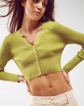 Knitted Cropped Cardigan in Green