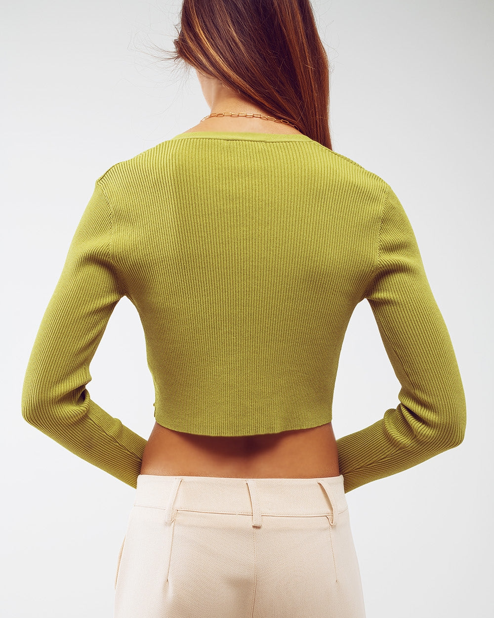 Knitted Cropped Cardigan in Green