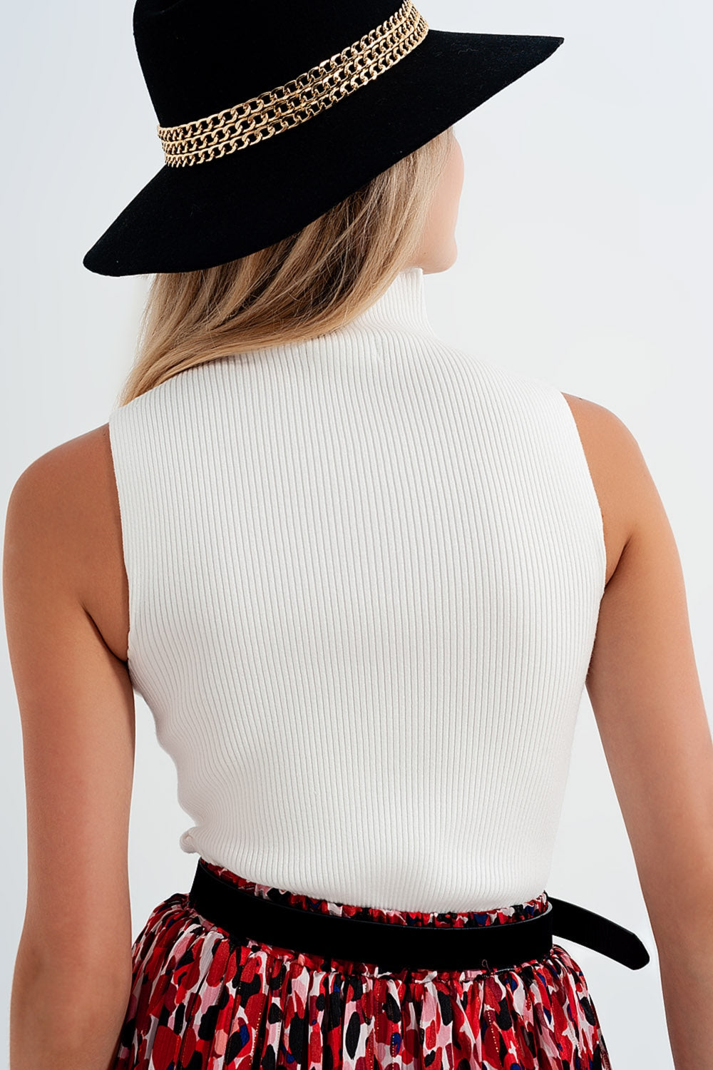 Knitted High Neck Top in Cream