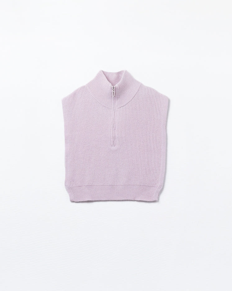 Knitted Vest with High Half-Zip Collar and Large Armholes in Pink