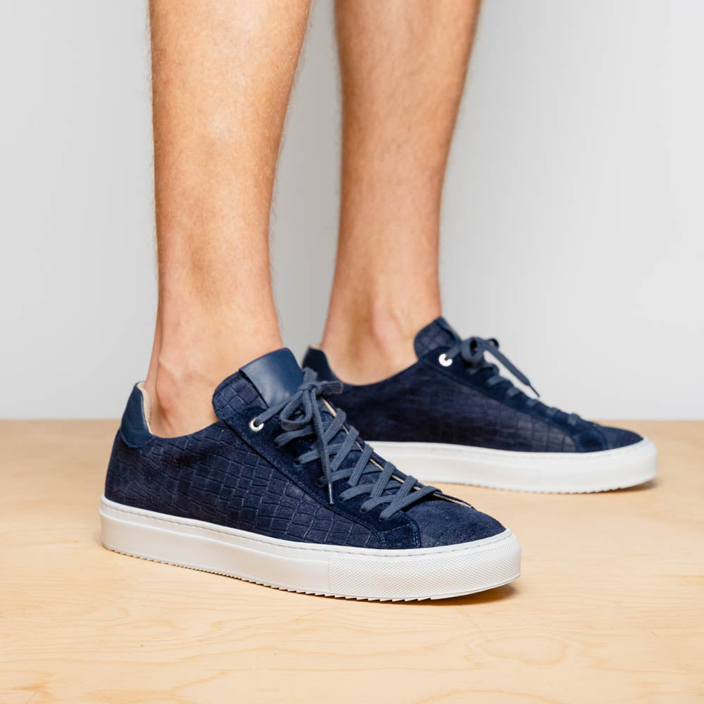Kobe Crocodile Embossed Italian Sueded Goatskin Sneakers Navy