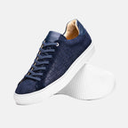 Kobe Crocodile Embossed Italian Sueded Goatskin Sneakers Navy