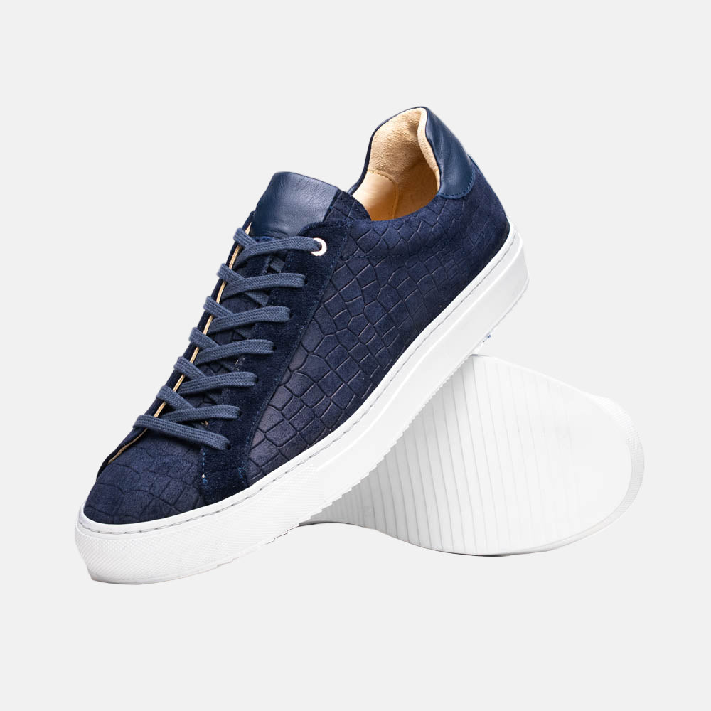 Kobe Crocodile Embossed Italian Sueded Goatskin Sneakers Navy