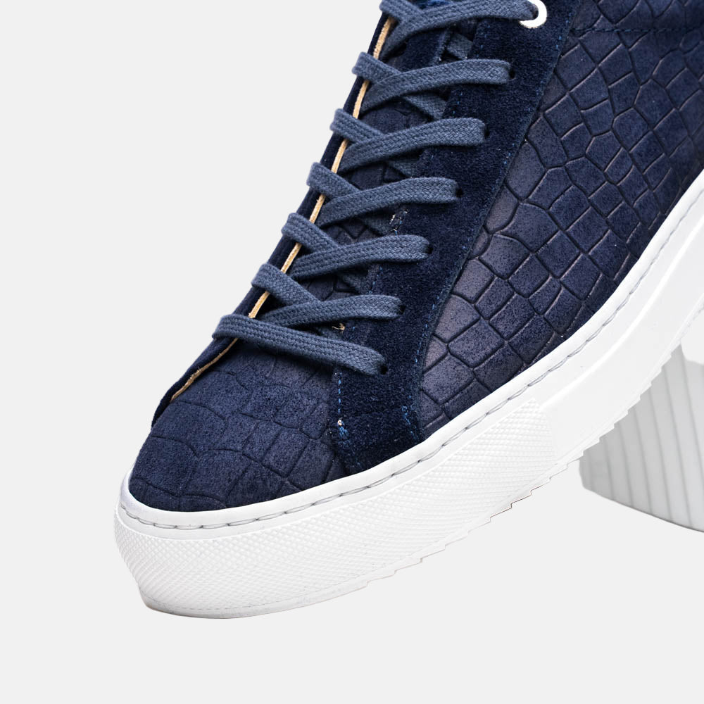 Kobe Crocodile Embossed Italian Sueded Goatskin Sneakers Navy
