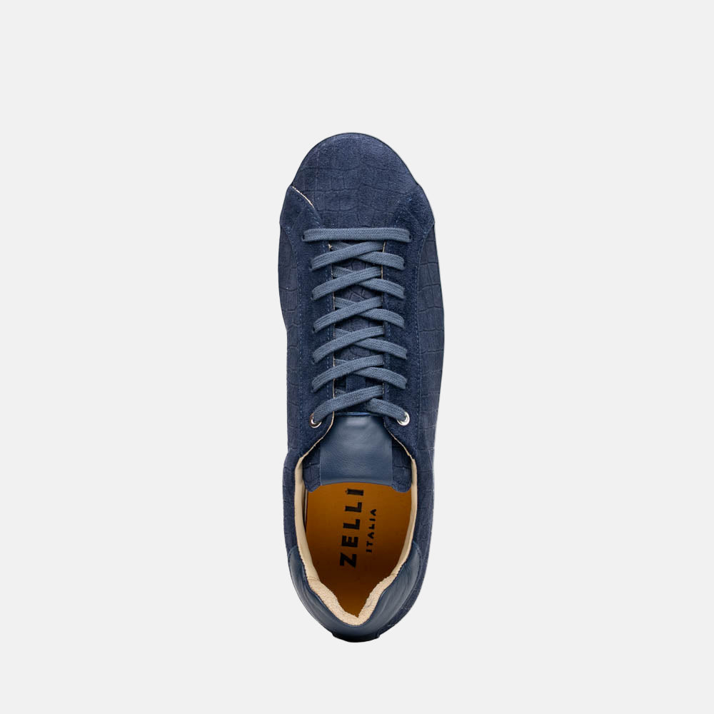 Kobe Crocodile Embossed Italian Sueded Goatskin Sneakers Navy