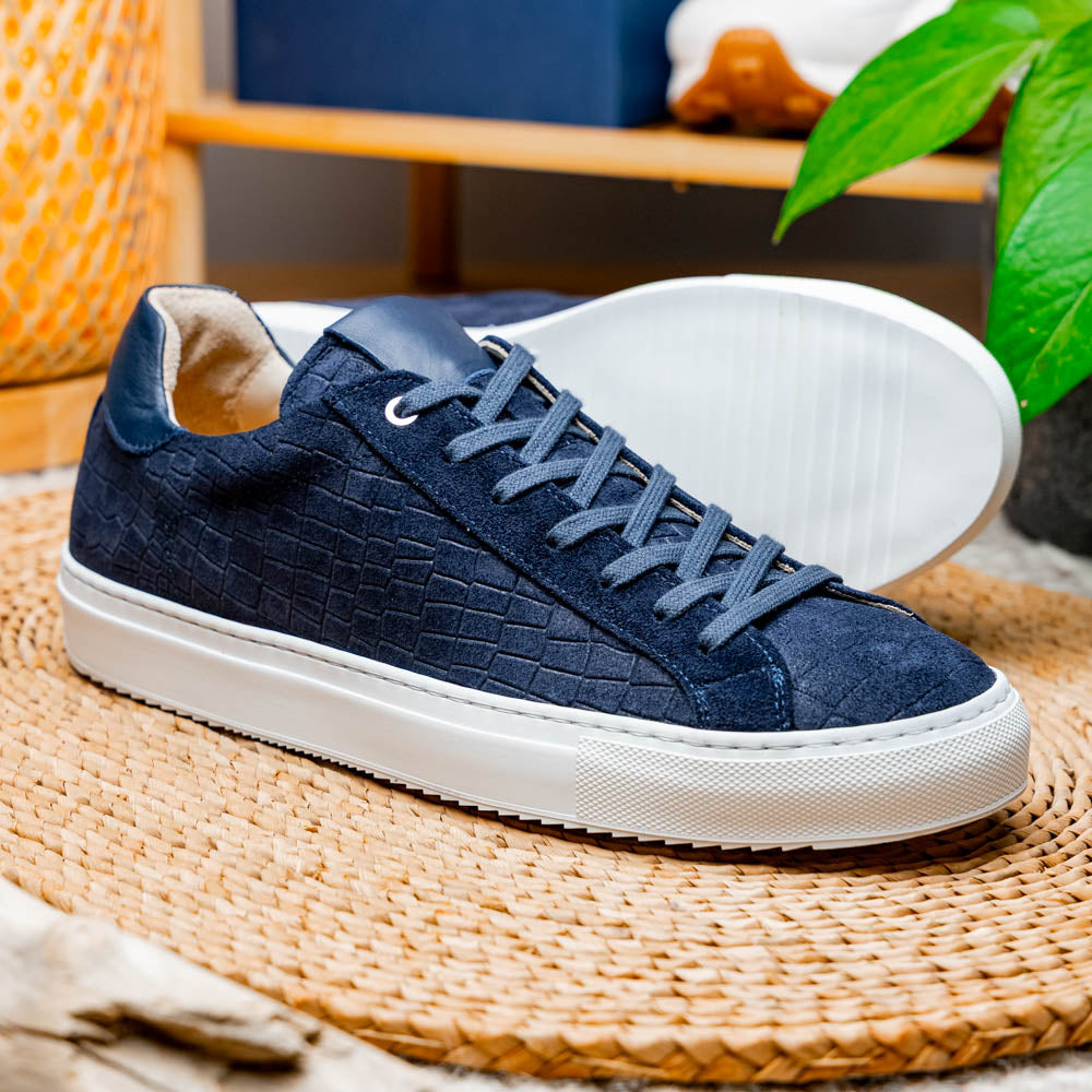 Kobe Crocodile Embossed Italian Sueded Goatskin Sneakers Navy