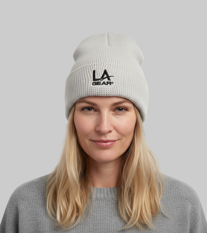 LA Gear Cuffed Waffle Embroidered Beanie | Off-White