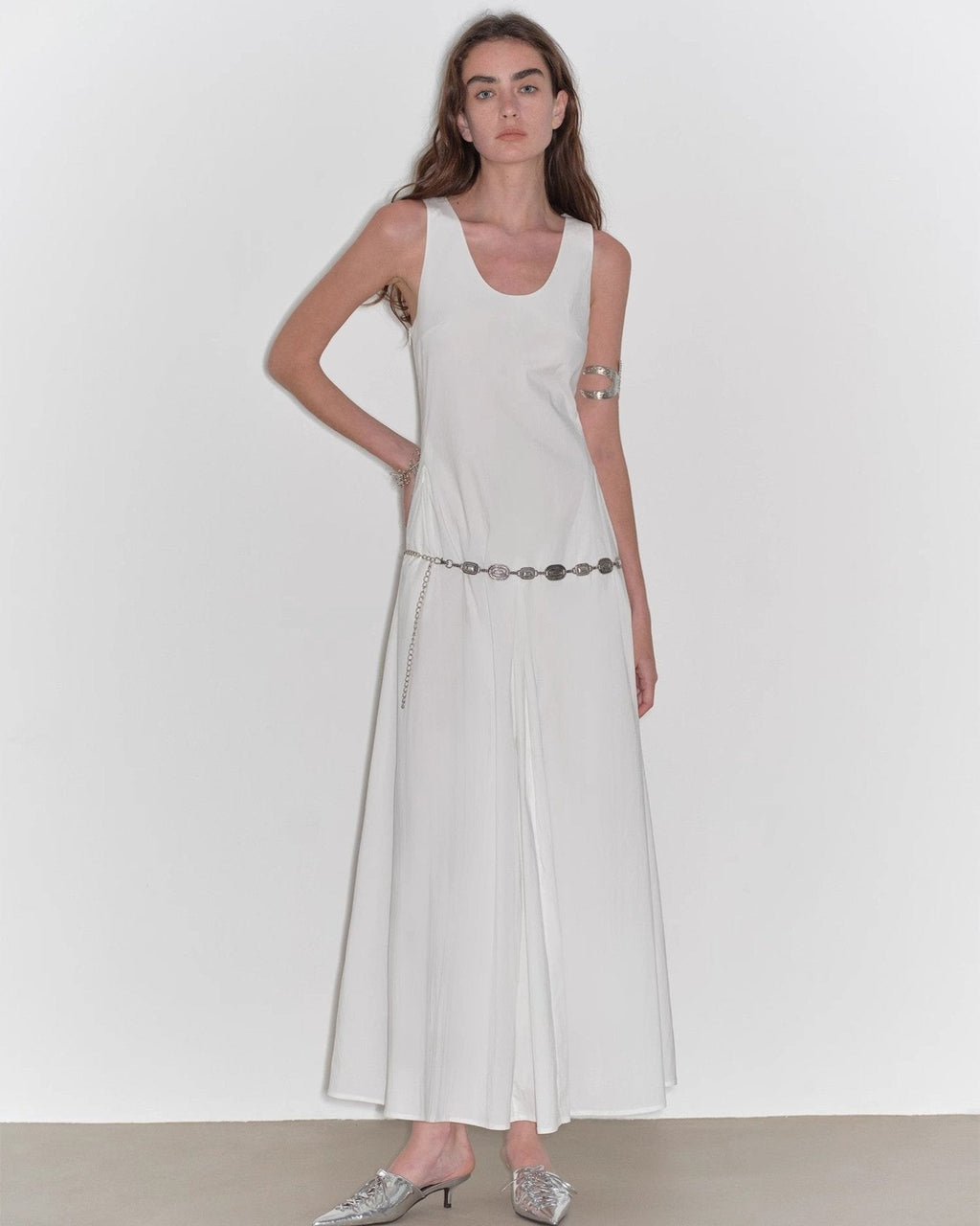 "Lake Bled" Simple and Slim Texture U-Neck A-Line Slim Fit Vest Dress