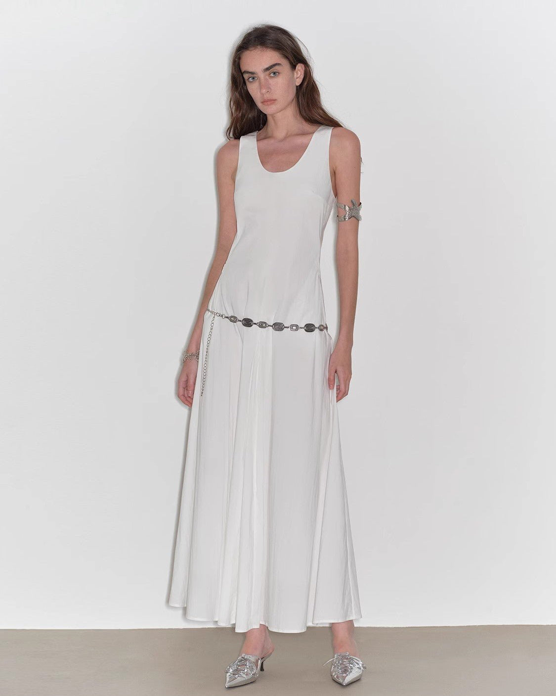 "Lake Bled" Simple and Slim Texture U-Neck A-Line Slim Fit Vest Dress