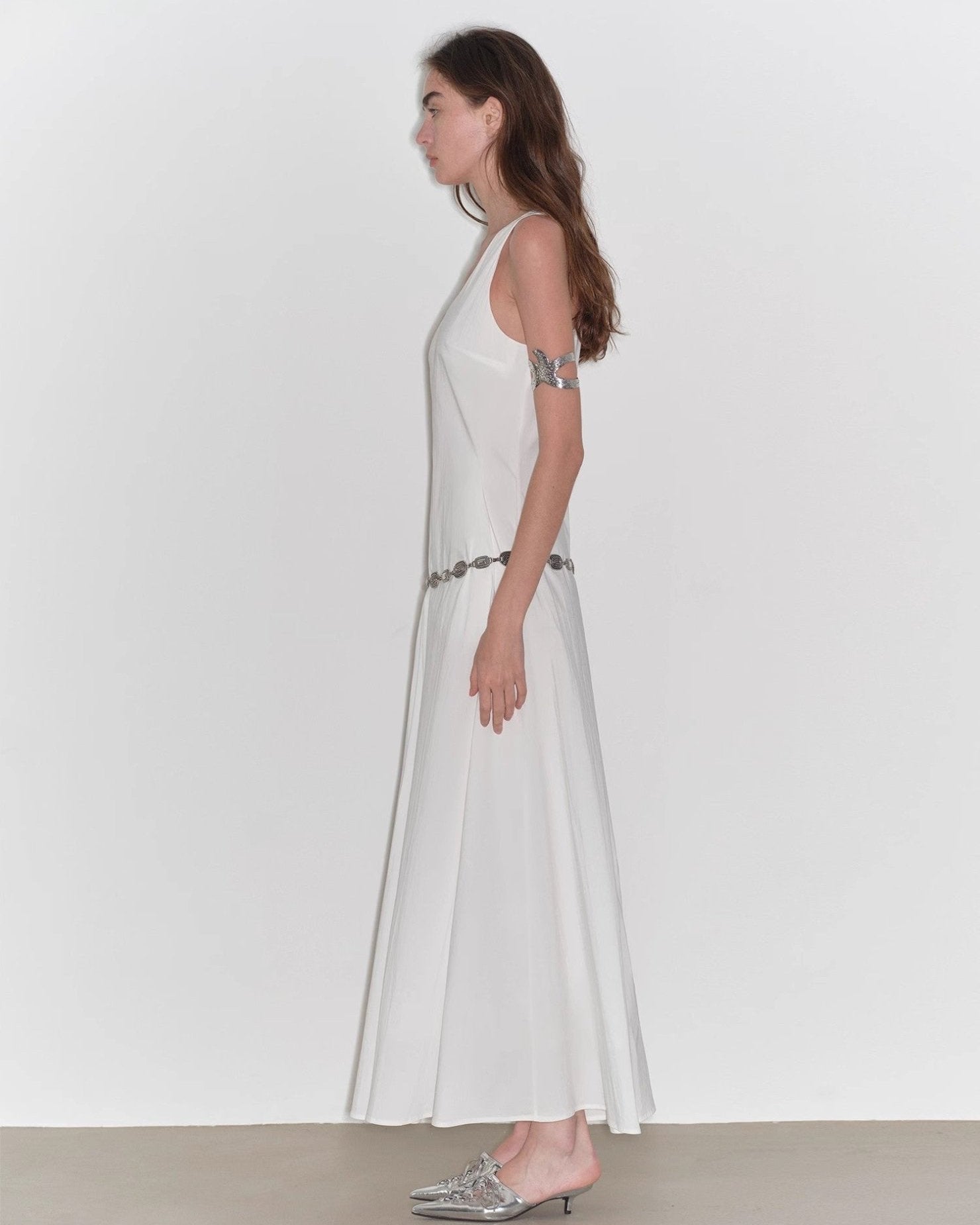 "Lake Bled" Simple and Slim Texture U-Neck A-Line Slim Fit Vest Dress
