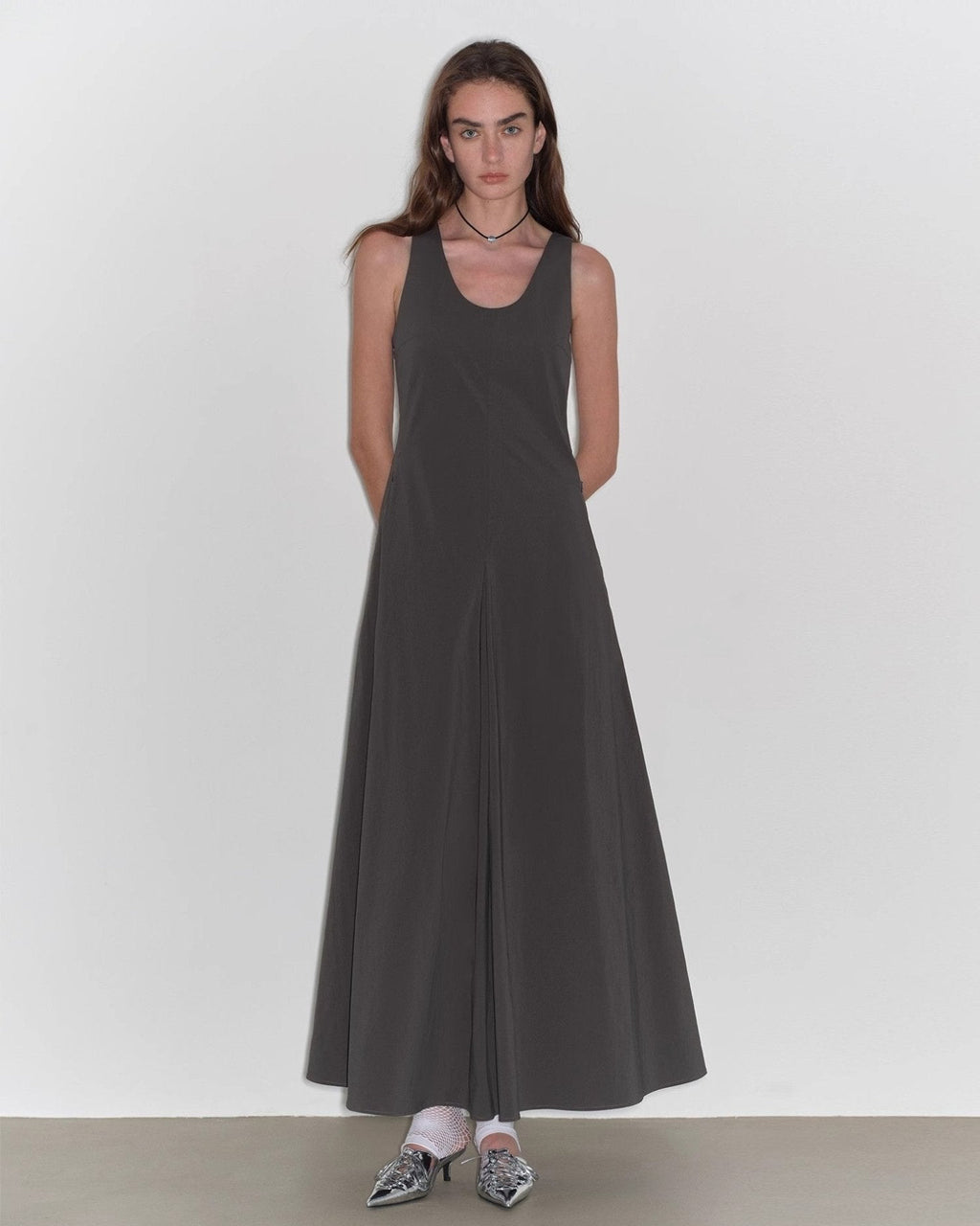 "Lake Bled" Simple and Slim Texture U-Neck A-Line Slim Fit Vest Dress