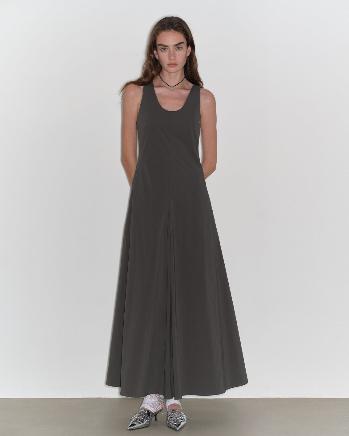 "Lake Bled" Simple and Slim Texture U-Neck A-Line Slim Fit Vest Dress
