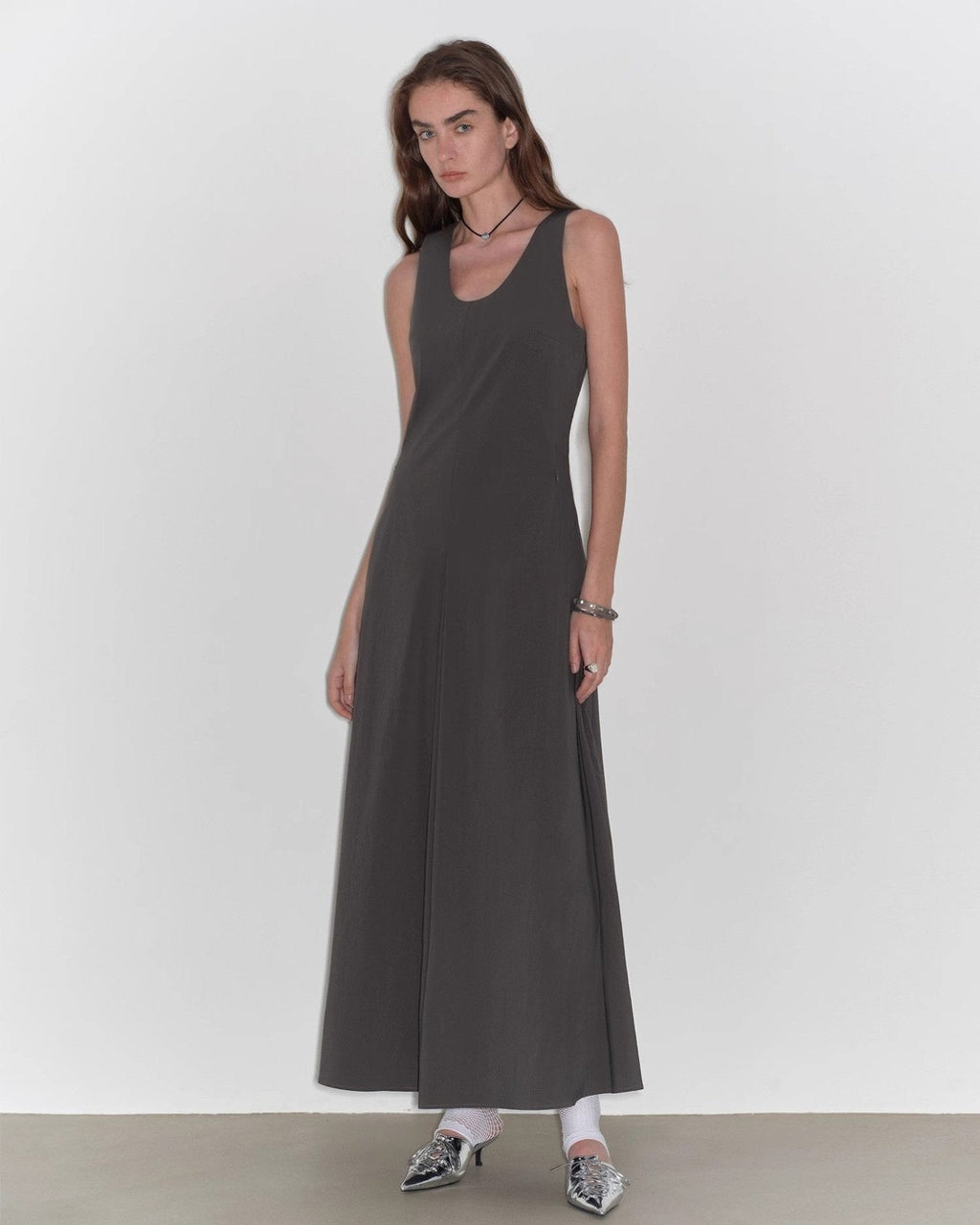 "Lake Bled" Simple and Slim Texture U-Neck A-Line Slim Fit Vest Dress