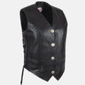 Legendary 'Vikla Chikla' Women’s Leather Braided Motorcycle Vest with Buffalo Nickel Snaps
