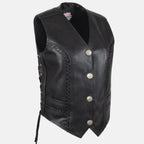 Legendary 'Vikla Chikla' Women’s Leather Braided Motorcycle Vest with Buffalo Nickel Snaps