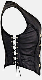 Legendary 'Vikla Chikla' Women’s Leather Braided Motorcycle Vest with Buffalo Nickel Snaps