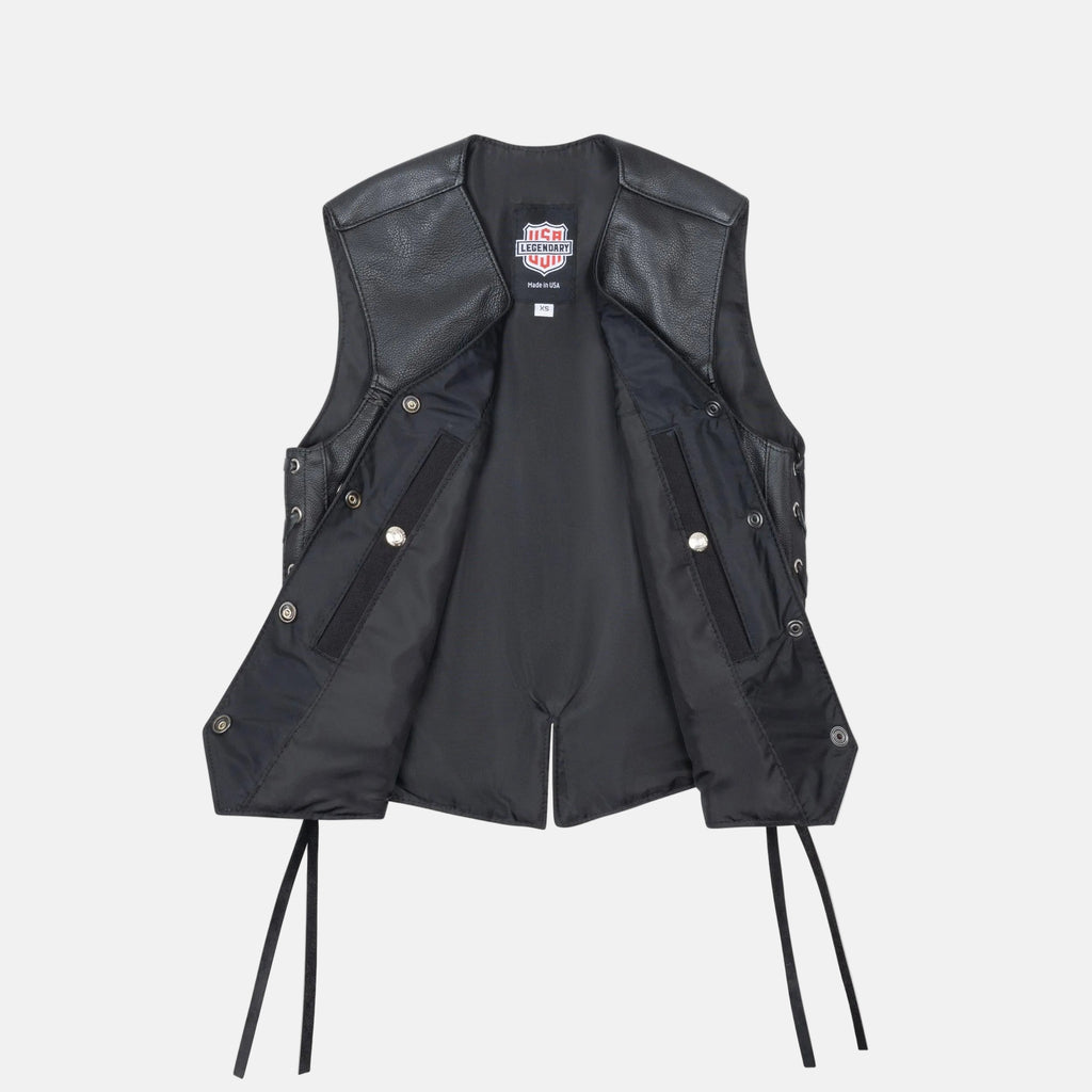 Legendary 'Vikla Chikla' Women’s Leather Braided Motorcycle Vest with Buffalo Nickel Snaps