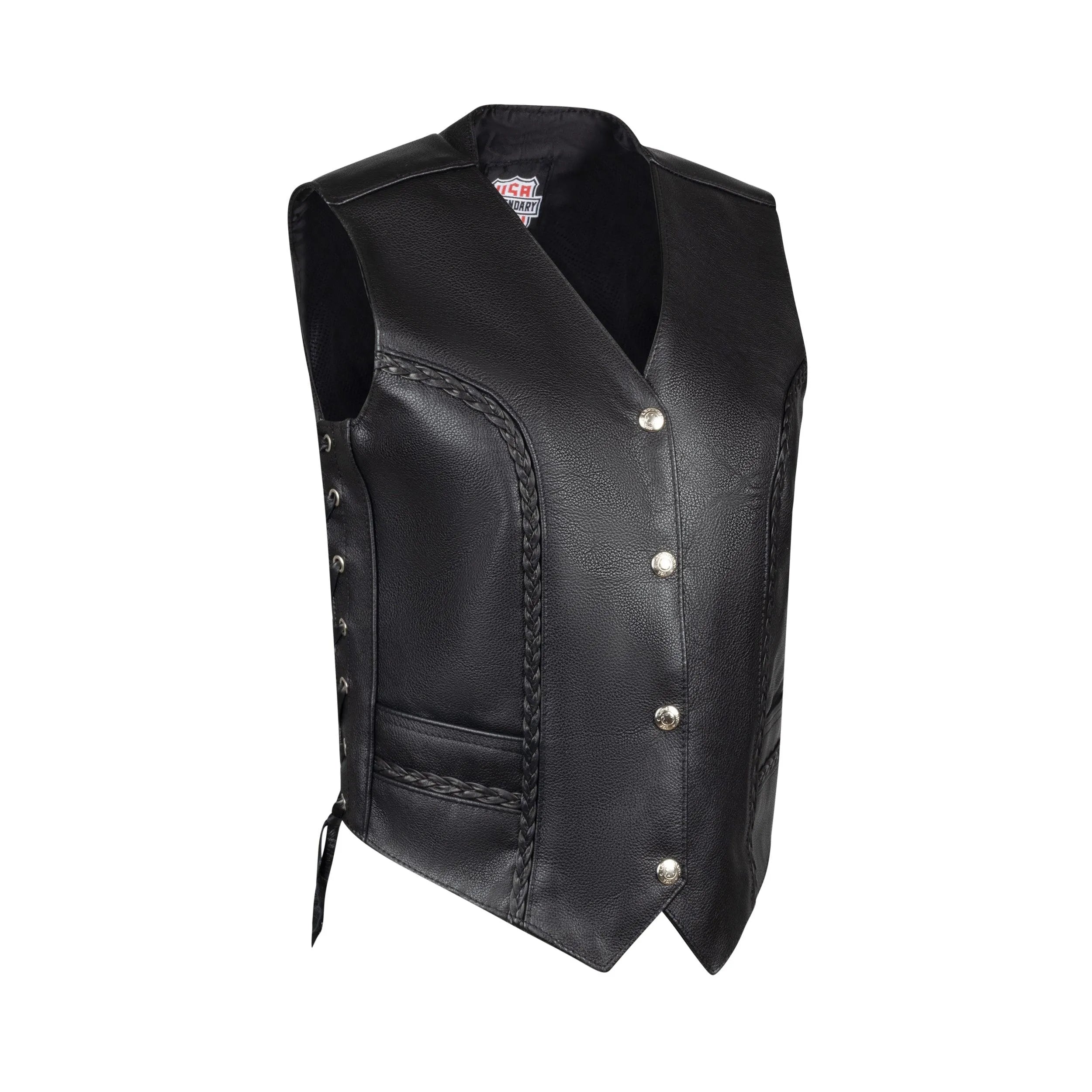 Legendary Women’s Leather Braided Motorcycle Vest