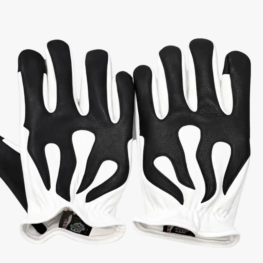 Legendary Spitfire White Deerskin Short Wrist Touchscreen Motorcycle Gloves
