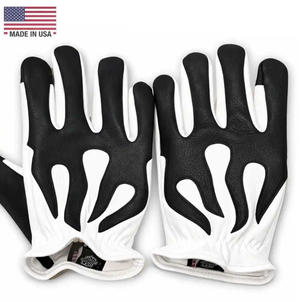 Legendary Spitfire White Deerskin Short Wrist Touchscreen Motorcycle Gloves