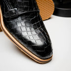 LEGERRA Hand Burnished Crocodile Print Monkstrap | Black