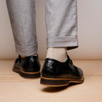 LEGERRA Hand Burnished Crocodile Print Monkstrap | Black