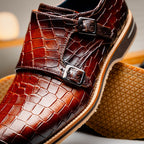 Legerra Hand Burnished Crocodile Print Monkstrap | Cognac