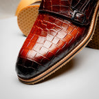 Legerra Hand Burnished Crocodile Print Monkstrap | Cognac