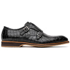 LEGERRA Hand Burnished Crocodile Print Monkstrap | Black
