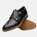 LEGERRA Hand Burnished Crocodile Print Monkstrap | Black