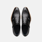 LEGERRA Hand Burnished Crocodile Print Monkstrap | Black