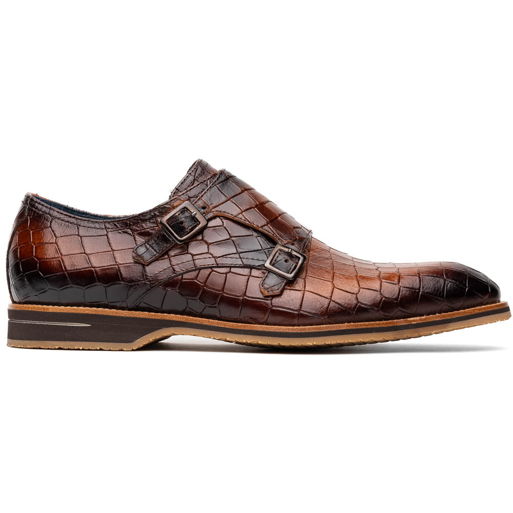 Legerra Hand Burnished Crocodile Print Monkstrap | Cognac