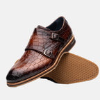 Legerra Hand Burnished Crocodile Print Monkstrap | Cognac
