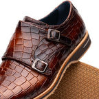 Legerra Hand Burnished Crocodile Print Monkstrap | Cognac