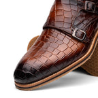 Legerra Hand Burnished Crocodile Print Monkstrap | Cognac