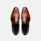Legerra Hand Burnished Crocodile Print Monkstrap | Cognac