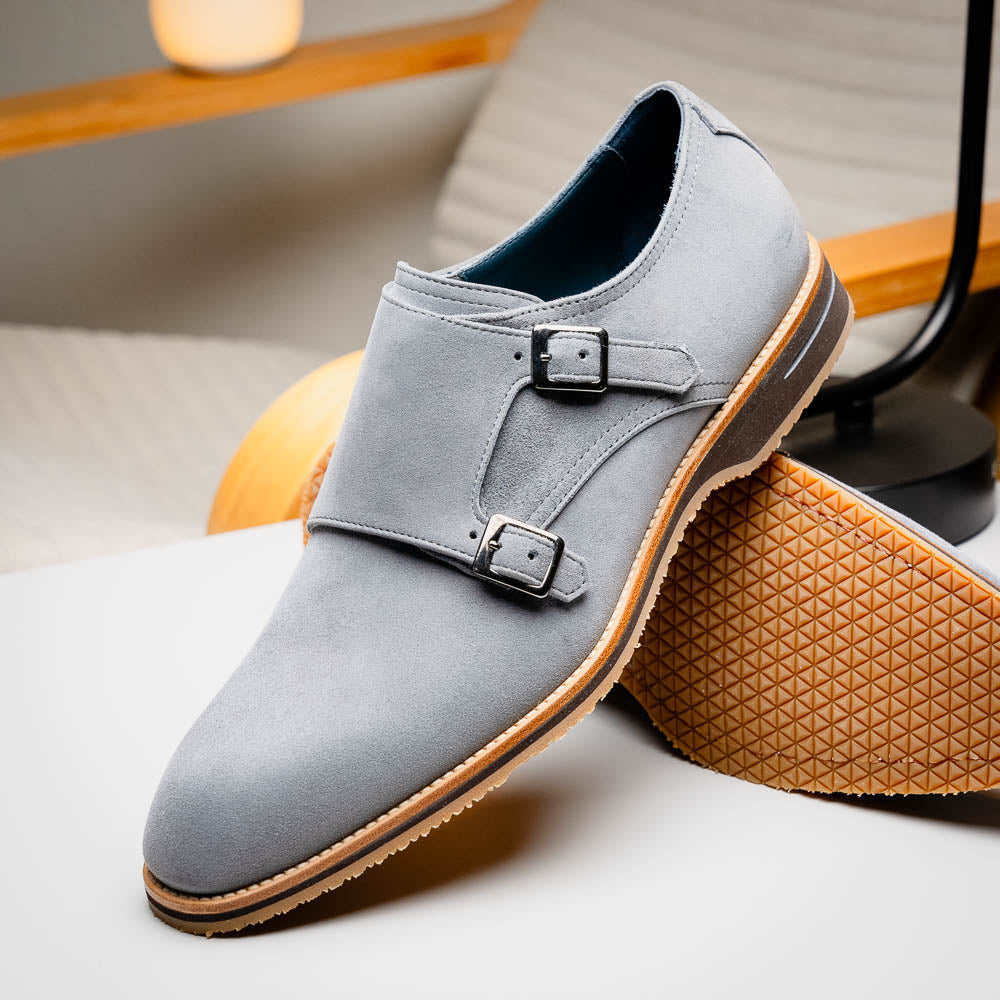 LEGERRA Sueded Goatskin Monkstrap | Grey