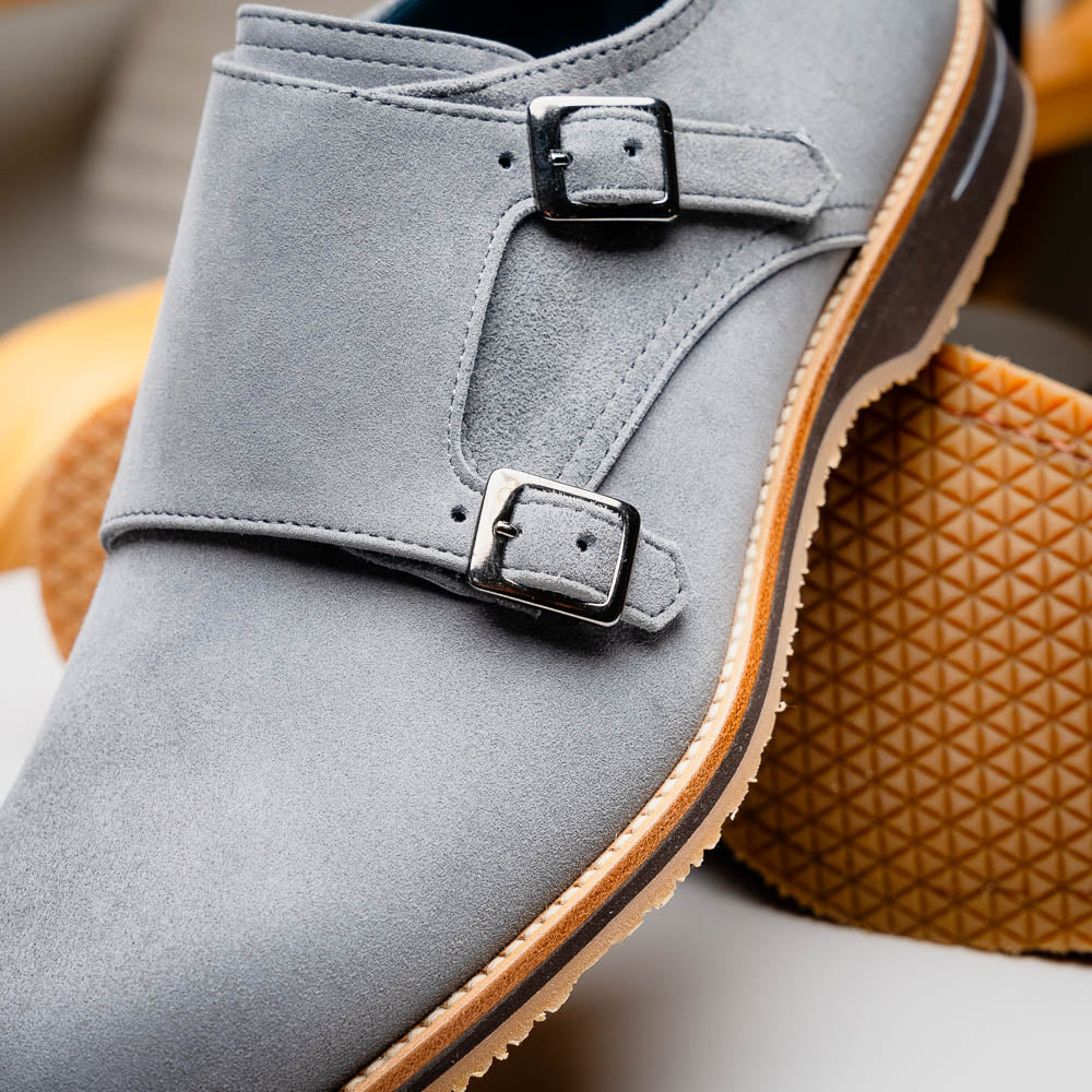 LEGERRA Sueded Goatskin Monkstrap | Grey