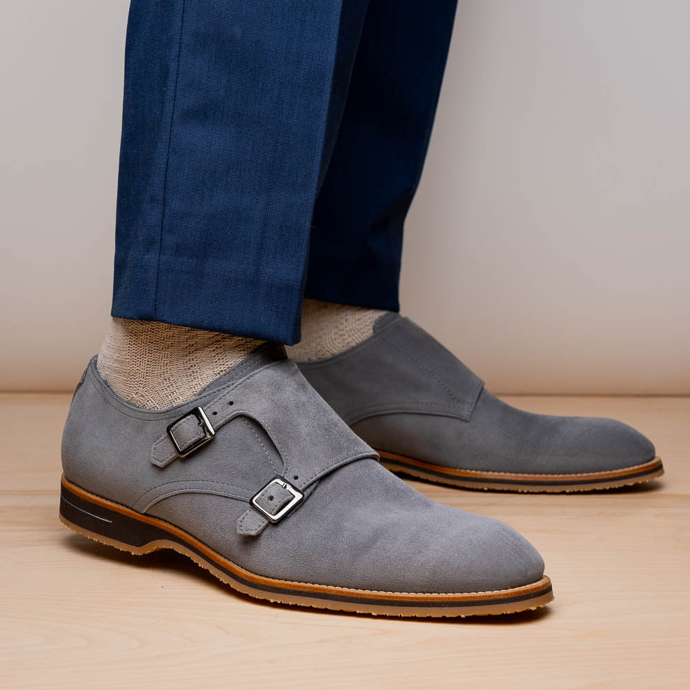 LEGERRA Sueded Goatskin Monkstrap | Grey