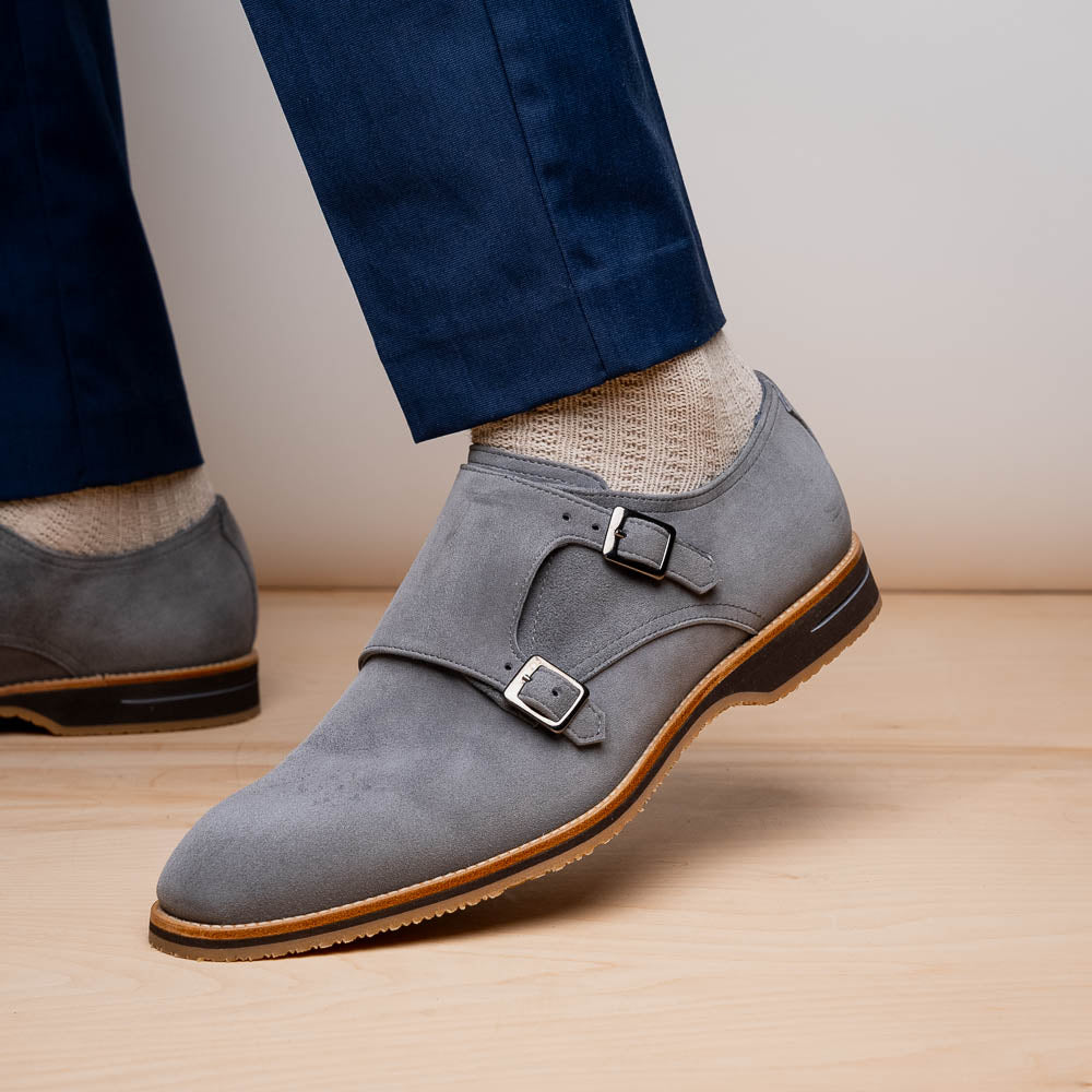 LEGERRA Sueded Goatskin Monkstrap | Grey