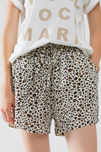 Leopard Print Shorts with Elasticated Drawstring Waist