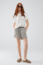 Leopard Print Shorts with Elasticated Drawstring Waist