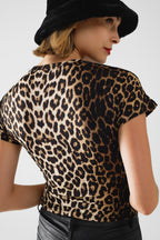 Leopard Print Spandex T-Shirt with Bow Detail
