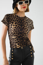 Leopard Print Spandex T-Shirt with Bow Detail