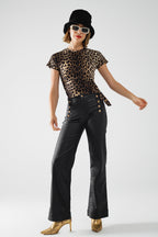 Leopard Print Spandex T-Shirt with Bow Detail