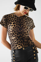 Leopard Print Spandex T-Shirt with Bow Detail