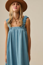Light Blue Maxi Dress with Ruffled Straps in Tencel Fabric