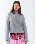 Light Grey Chunky Knit Sweater with Balloon Sleeves
